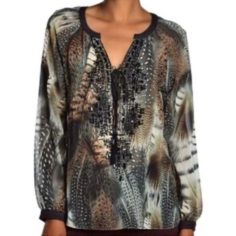 Hale Bob Loraie Long Sleeve Lace-Up Print Bead Tun Size L